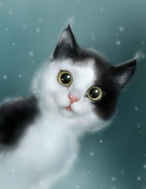 Pintura suave y dinámica de un lindo gato blanco como fondo de pantalla.