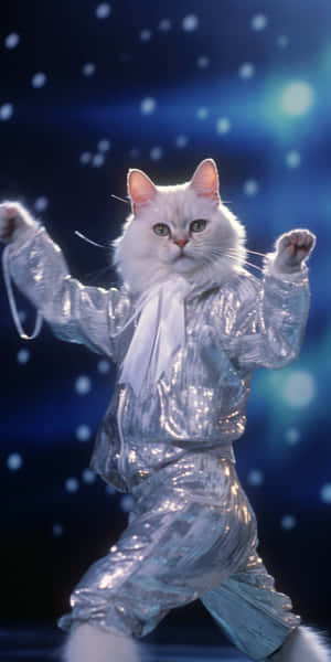 Gato bailando con atuendo brillante