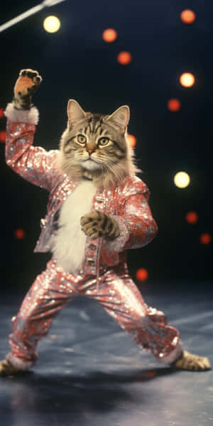 Gato bailando con traje brillante