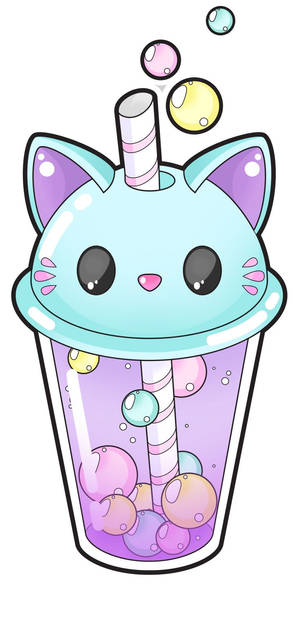 Fondo de pantalla de gato kawaii con bubble tea.