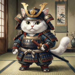 Un lindo gato samurái en un entorno tradicional japonés — Gato anime Fondos de pantalla