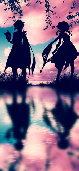 Fondo de pantalla de Genshin Impact Silueta Y Reflejo — iPhone 16e Fondos de pantalla