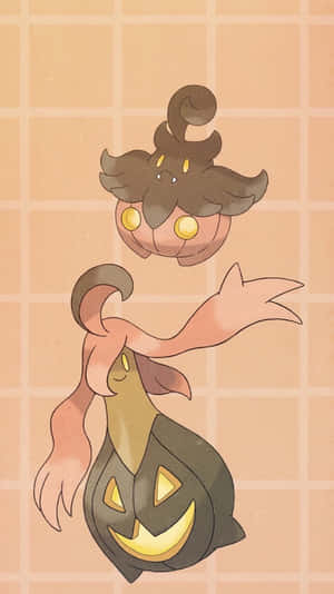 Gourgeist y Pumpkaboo sobre fondo de cuadrícula — Pokemon Fondos de pantalla