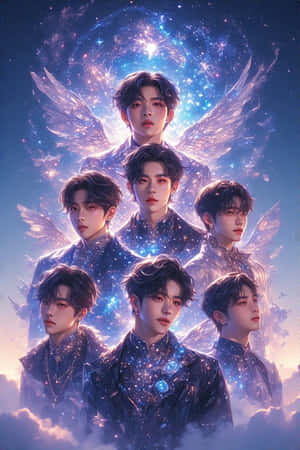 BTS,K-pop,realista fantástico,mágico,arte digital,cósmico,onírico,grupo — iPhone 4 Fondos de pantalla