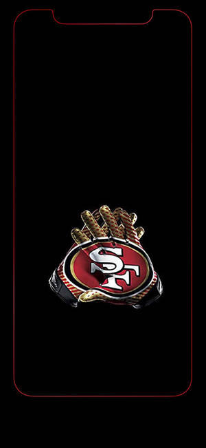 Fondo de pantalla de guantes con logo 49ers SF y contorno de iPhone — iPhone 12 Fondos de pantalla