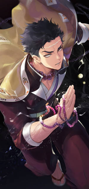 Fondo de pantalla del fanart de Gyomei Himejima rezando — iPhone 11 Pro Fondos de pantalla
