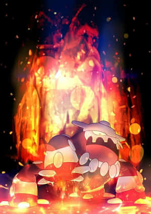 Heatran con fondo de fuego brillante — Pokemon Fondos de pantalla