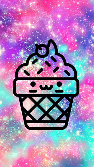 Fondo de pantalla de trazado de helado kawaii con brillantina.
