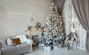 Hermosa habitación navideña con decoración blanca — Estética navideña acogedora Fondos de pantalla