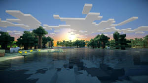 Fondo de pantalla de vista natural de amanecer nublado de Minecraft