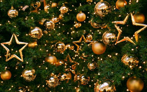 Hermoso Árbol de Navidad con Decoración Dorada — Árbol de Navidad Fondos de pantalla