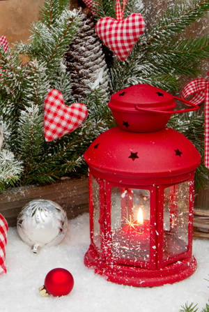 Hermoso Farol Navideño con Vela Roja — Hermosa Navidad Fondos de pantalla
