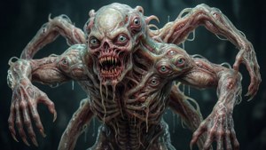 Una criatura híbrida grotesca difumina la línea entre alienígena y necromorfo.
