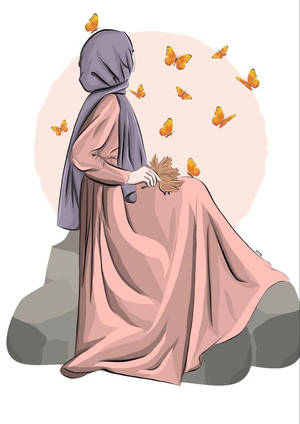 Hijab Caricatura Naranja Mariposas — Estética cottagecore Fondos de pantalla