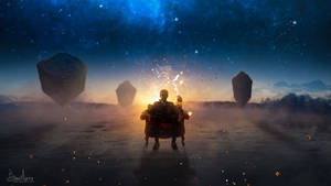 Hombre animado misterioso sentado, fondo de pantalla 4K.