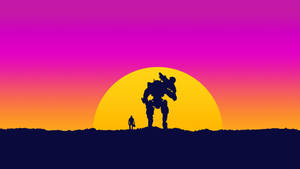 Fondo de pantalla de Hombre y robot jugando al atardecer