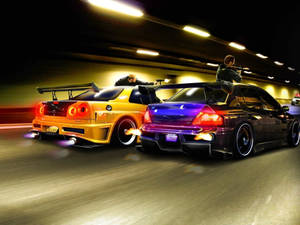 Hombres con armas en autos JDM