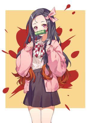 Ilustración estética de Nezuko Kamado, linda y de Demon Slayer