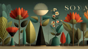 retro, vintage, ilustración, mediados de siglo, moderno, floral, planta, abstracto, diseño, arte, gráfico, estilizado, póster, botánico, decorativo — 2560x1440 Fondos de pantalla