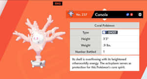 Ilustración vibrante de Cursola, el Pokémon de tipo fantasma