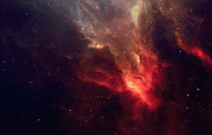 Un increíble fondo de pantalla de galaxia irregular roja, nebulosa y estrellas.