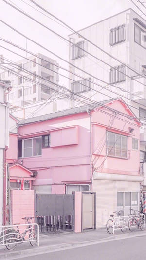 Hogar Estético Rosa Junto a Edificio Blanco — Estética rosa pastel Fondos de pantalla