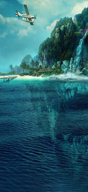 Fondo de pantalla de isla fantástica con dientes de piedra dentados