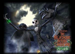 Jack Skellington y Zero exploran Halloween Town de noche — Pesadilla antes de navidad GIF Fondos de pantalla