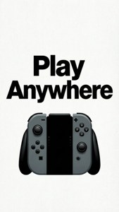 Fondo de pantalla de Un fondo tipográfico con 'Juega en Cualquier Lugar' y la silueta de Nintendo Switch
