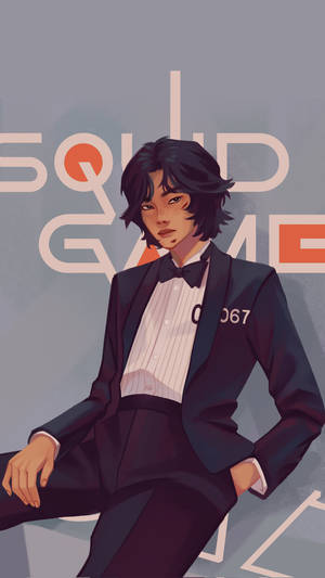 Fondo de pantalla del jugador 067 con esmoquin negro de Squid Game — 067 squid game Fondos de pantalla