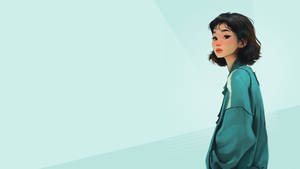 Fondo de pantalla de la jugadora 067 de Squid Game con fondo verde menta — 067 squid game Fondos de pantalla