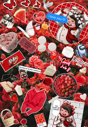 Fondo de pantalla de Kitkat con flores rojas Picsart — Oppo Pad 5 Pro Fondos de pantalla