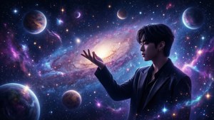 Una estética Kpop cósmica con una silueta alcanzando las estrellas. — Kpop GIF Fondos de pantalla