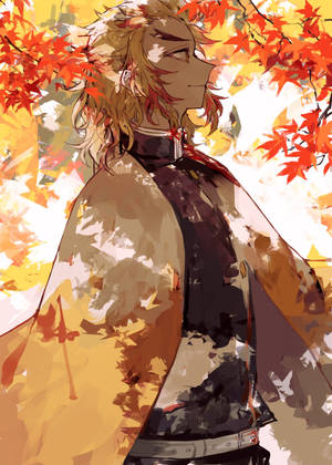 Fondo de pantalla de Kyojuro Rengoku en la temporada de otoño. — OnePlus Pad 3 Pro Fondos de pantalla