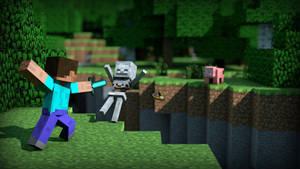 Fondo de pantalla de Steve de Minecraft luchando con espada
