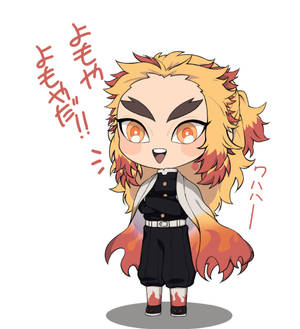 Fondo de pantalla de Rengoku, el pilar de la llama, en forma chibi. — Galaxy Z Fold Fondos de pantalla