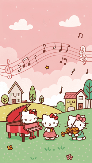 Hello Kitty, Música, Piano, Cantando, Lindo, Kawaii, Estética Linda — Amor aesthetic GIF Fondos de pantalla