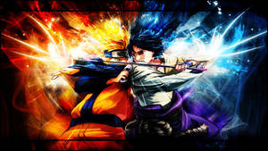 Naruto Uzumaki contra Sasuke Uchiha de la aldea de la hoja listos para pelear.