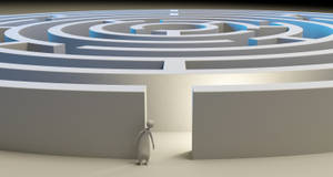 Fondo de pantalla de laberinto redondo blanco 3D con paredes altas