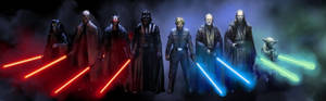 Fondo de pantalla de doble monitor de los Señores Sith vs Caballeros Jedi de Star Wars