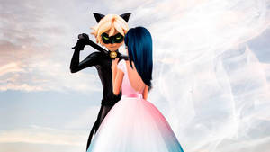 Fondo de pantalla de Ladybug y Cat Noir besándose en vestido de boda — Beso de ladybug y cat noir Fondos de pantalla