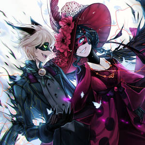 Fondo de pantalla de Ladybug y Cat Noir besándose con vestido gótico — Beso de ladybug y cat noir Fondos de pantalla