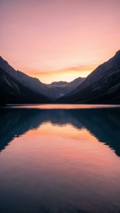 Un lago de montaña tranquilo al amanecer con reflejos rosas y naranjas, ideal para Pixel 9a.