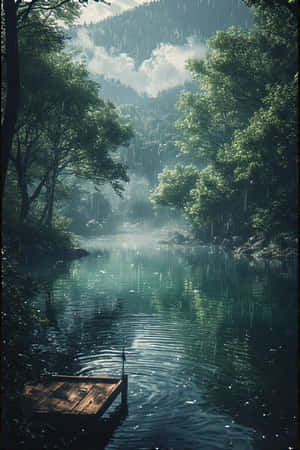 anime,lago,lluvia,bosque,verde,niebla,montañas,muelle,pacífico,melancólico,naturaleza,paisaje,4K — iPhone 4 Fondos de pantalla