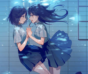 Lesbianas anime en la piscina fondo de pantalla — Anime lesbiana Fondos de pantalla