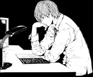 Light Yagami reflexionando en el escritorio