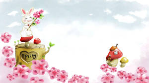 Linda casa de conejo de dibujos animados de primavera