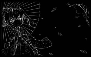 Linda chica anime estética en blanco y negro con paraguas — Chica anime linda Fondos de pantalla