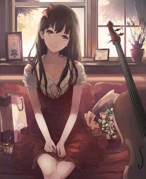 Fondo de pantalla de linda chica anime con violonchelo — Galaxy Z Fold 5 Fondos de pantalla