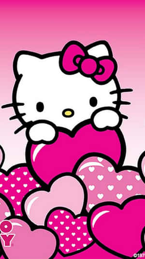 Linda Hello Kitty rosa abrazando corazones